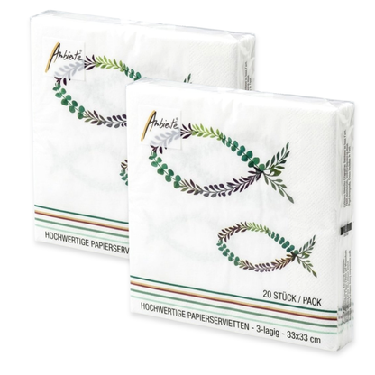 40 Stk Ambiente Papier Servietten 33×33cm Fisch & Eukalyptus  – (2x20er)