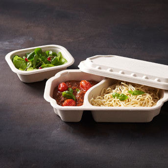 340-tlg Bio Bagasse Schälchen 300ml kompostierbar Dessertschale 138x113x37mm eckig Braun