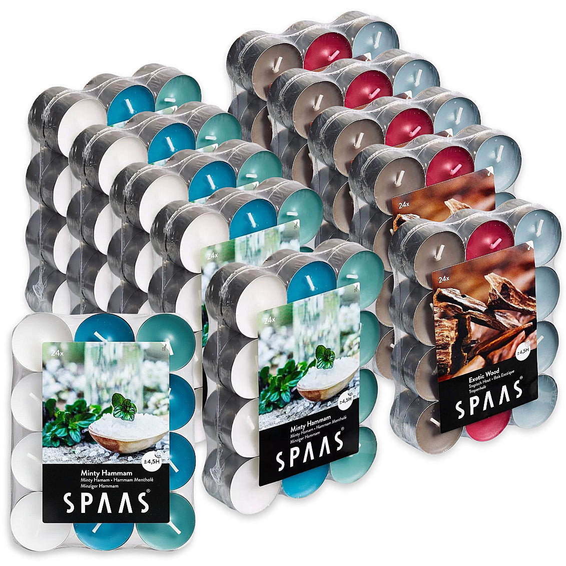 SPAAS Duftteelichter 4,5h Teelichter Alu 3-farbig Duftkerzen