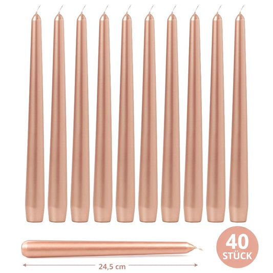 40 Stück Spitzkerzen 245x24mm Tafelkerzen Leuchterkerzen - Rosegold (5x8er)