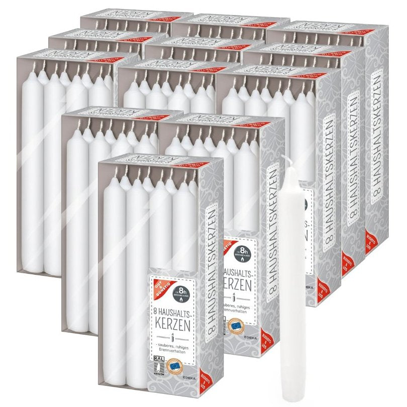 96 Stück Gut & Günstig Haushaltkerzen 190×22mm 8h Stabkerzen Tafelkerzen - weiß (12x8er)