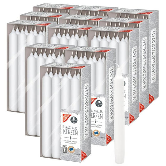 96 Stück Gut & Günstig Haushaltkerzen 190×22mm 8h Stabkerzen Tafelkerzen - weiß (12x8er)