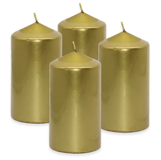 4er Set Steinhart Stumpenkerzen 150x77mm  Blockkerzen Edelglanz Metallic - Gold