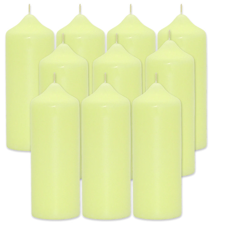 10 Stück Wenzel Stumpenkerzen 165x60mm Kaminkerzen Spitzkopf glatt - Pastellgelb