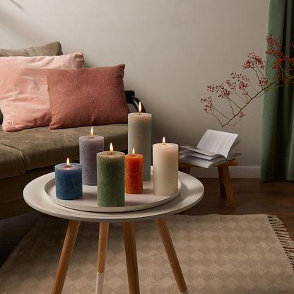 3er Set Bolsius Rustik Stumpenkerzen 100x100mm Hortensienblau - dunkelblau