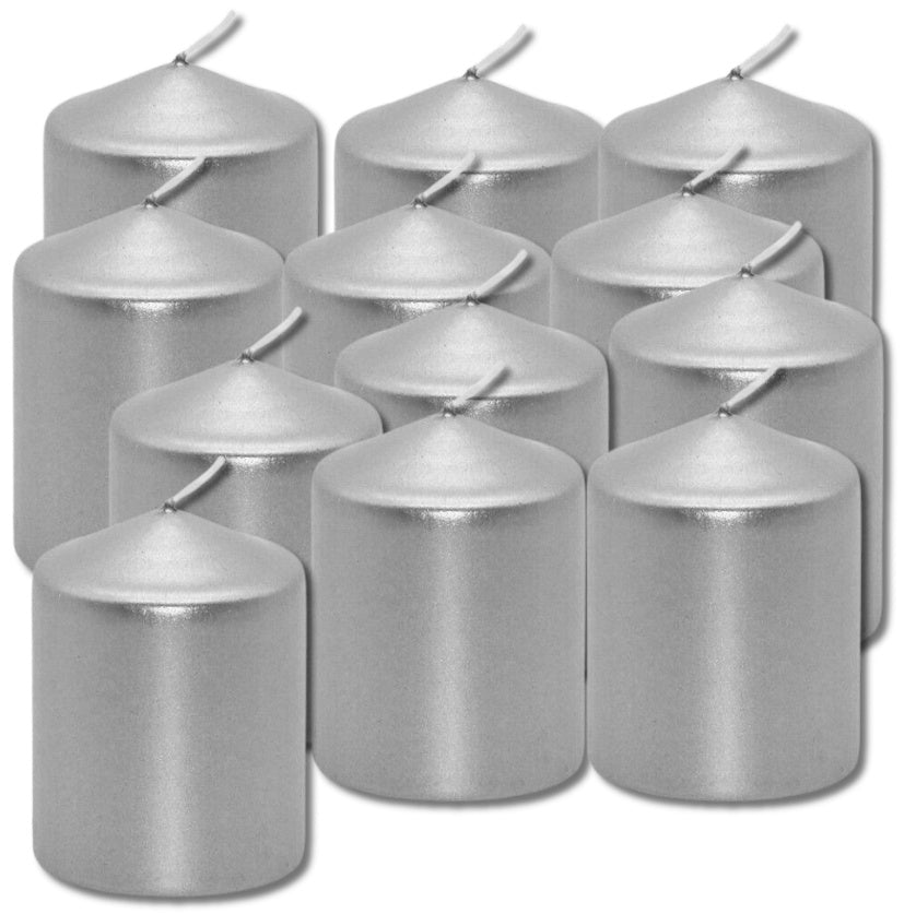 12 Stk Eika Stumpenkerzen 80x60mm Metallic silber