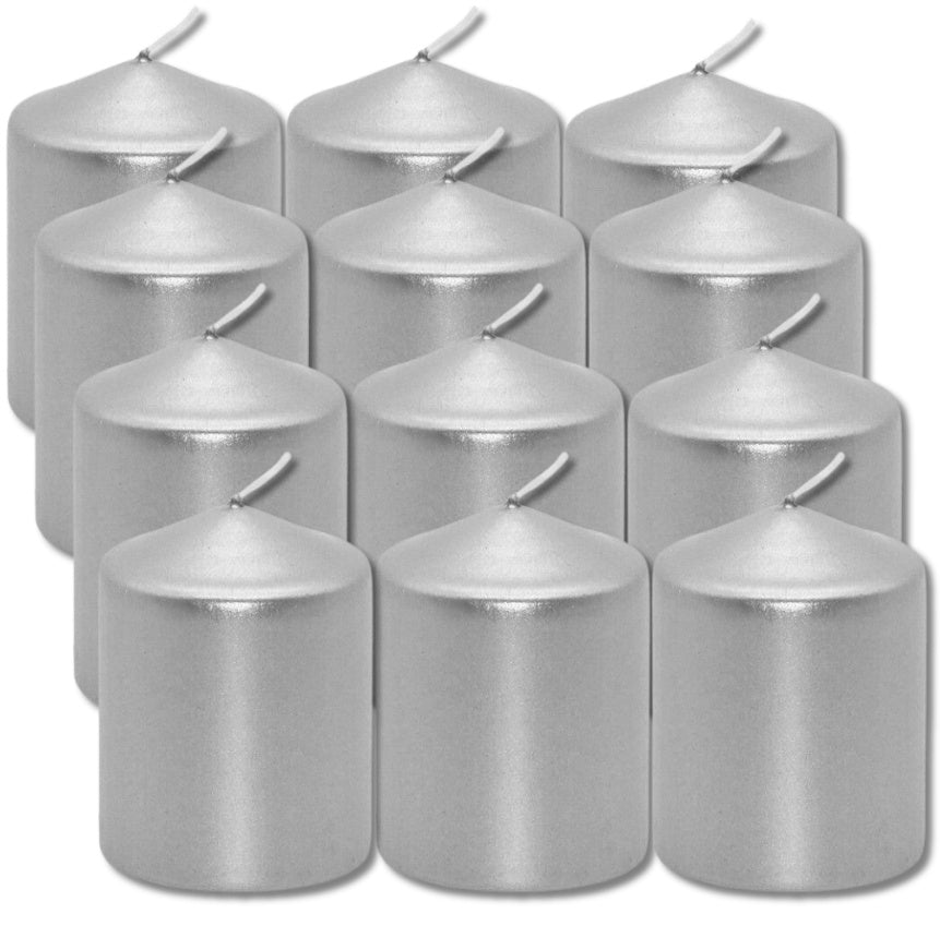 12 Stk Eika Stumpenkerzen 80x60mm Metallic silber