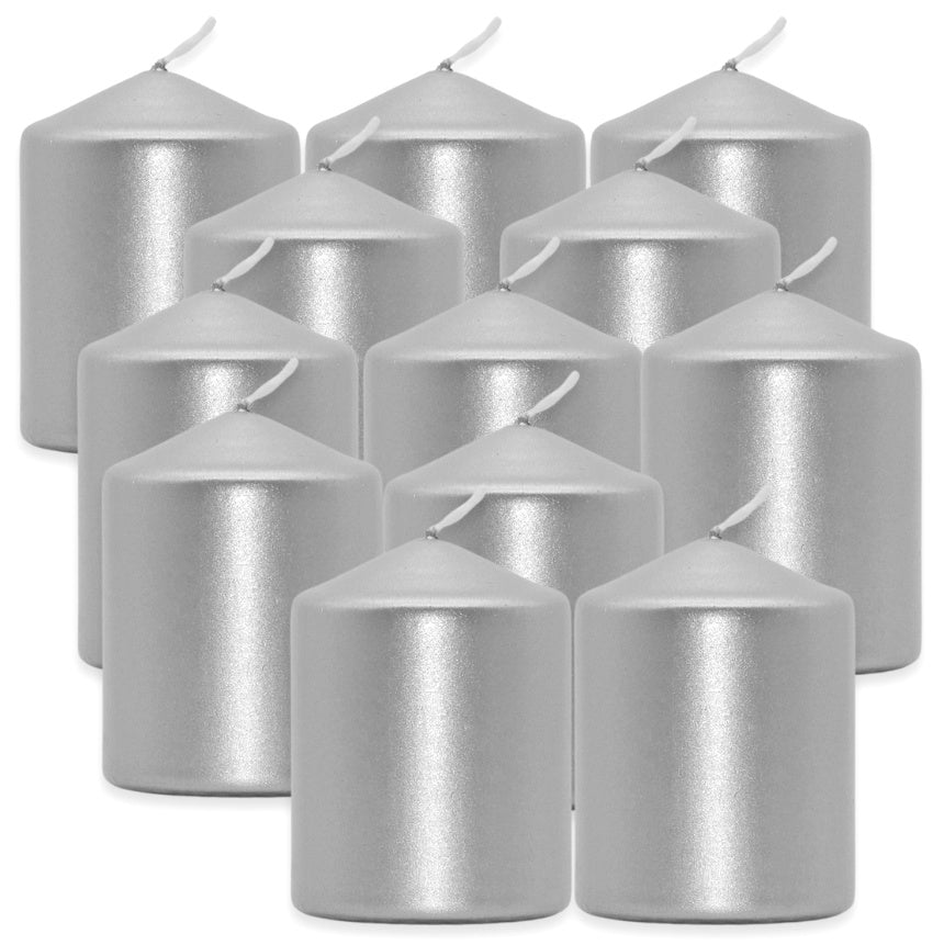 12 Stk Eika Stumpenkerzen 80x60mm Metallic silber