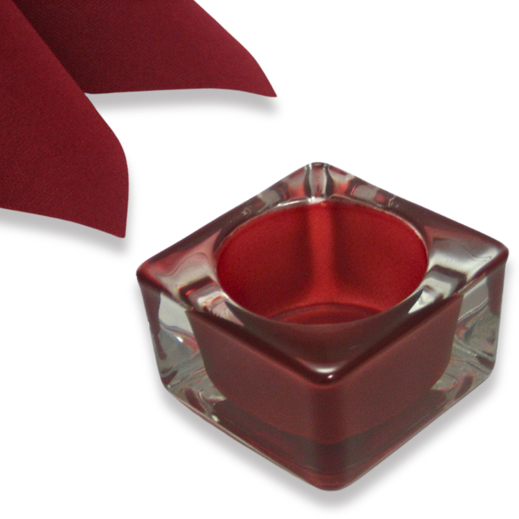 12 Teelichtgläser 60x60x35mm Teelichthalter eckige Kerzenhalter - Bordeaux