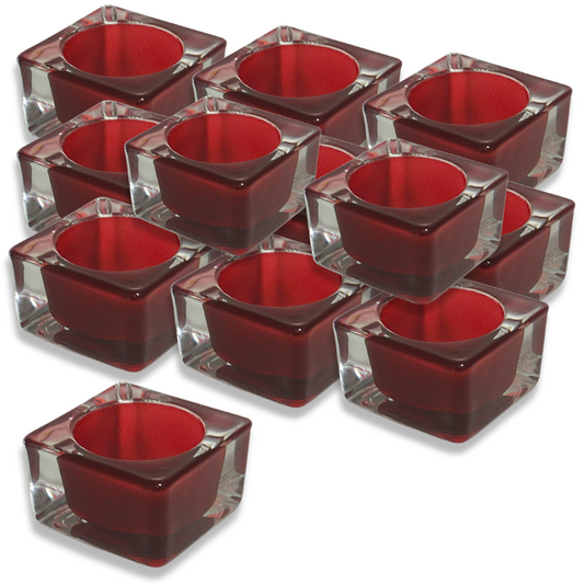 12 Teelichtgläser 60x60x35mm Teelichthalter eckige Kerzenhalter - Bordeaux