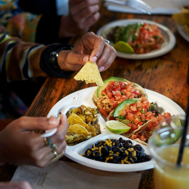 Bio Einweg-Teller Ø 26cm Menüteller 3-geteilt Bagasse - weiß