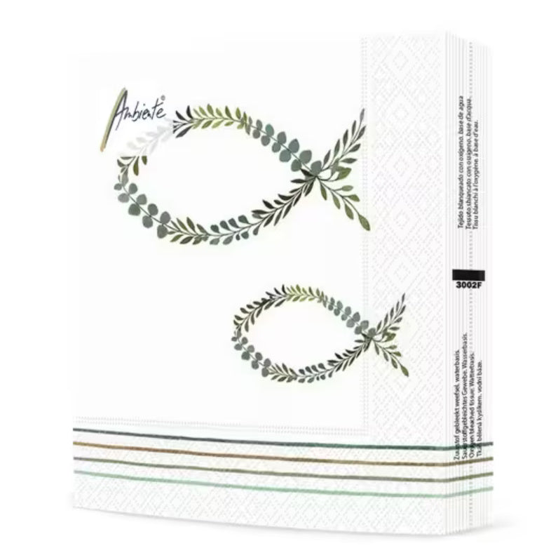 40 Stück Ambiente Papier Servietten 33×33cm Fisch & Eukalyptus  – (2x20er)