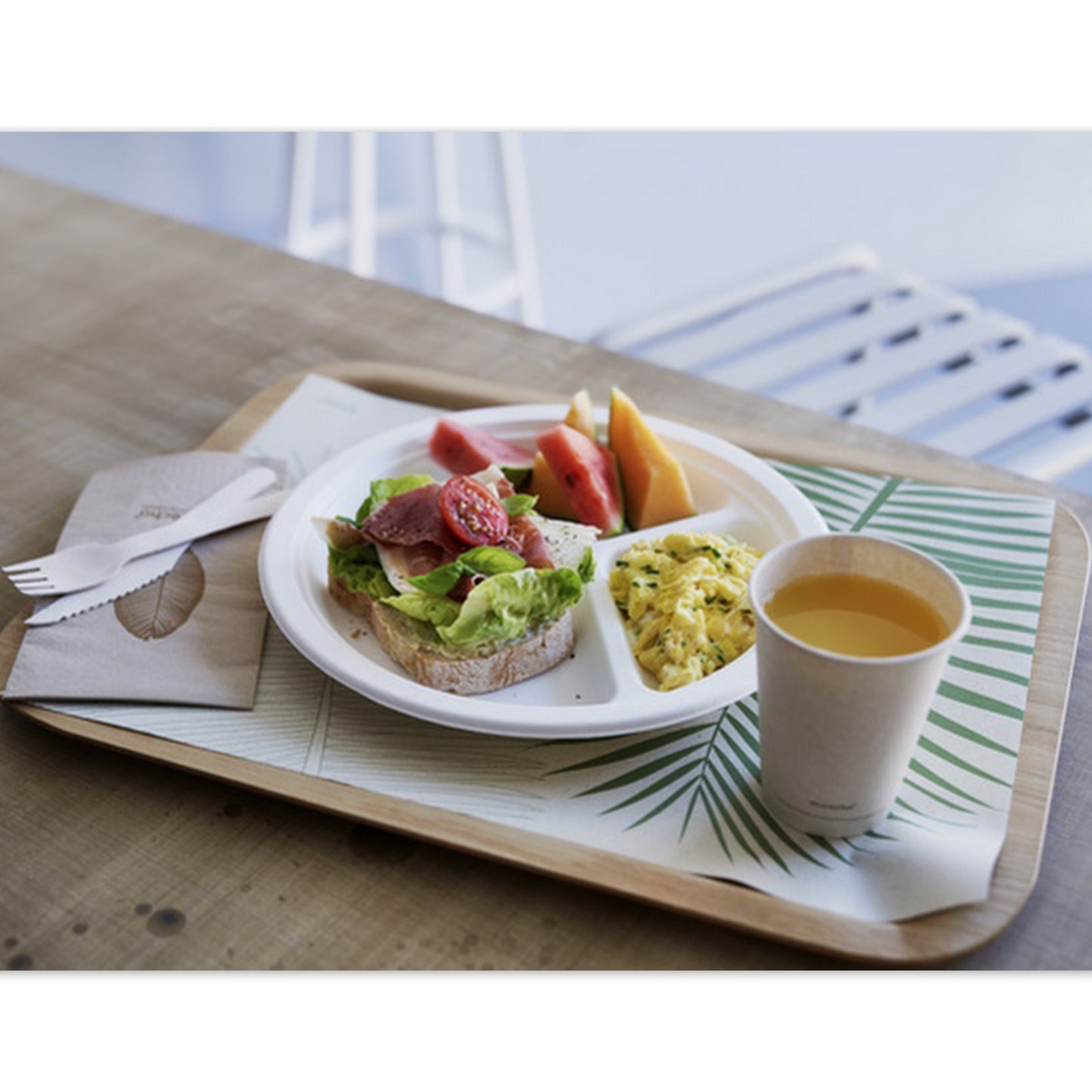 Bio Einweg-Teller Ø 26cm Menüteller 3-geteilt Bagasse - weiß