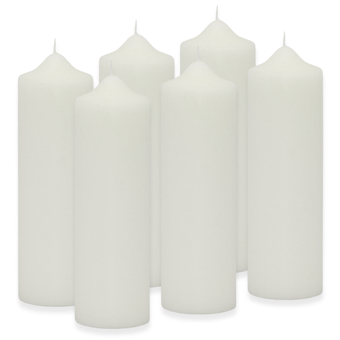 6 Stück Wenzel Stumpenkerzen 230x70mm Kaminkerzen Spitzkopf Kerzenrohlinge glatt - Weiß-Creme