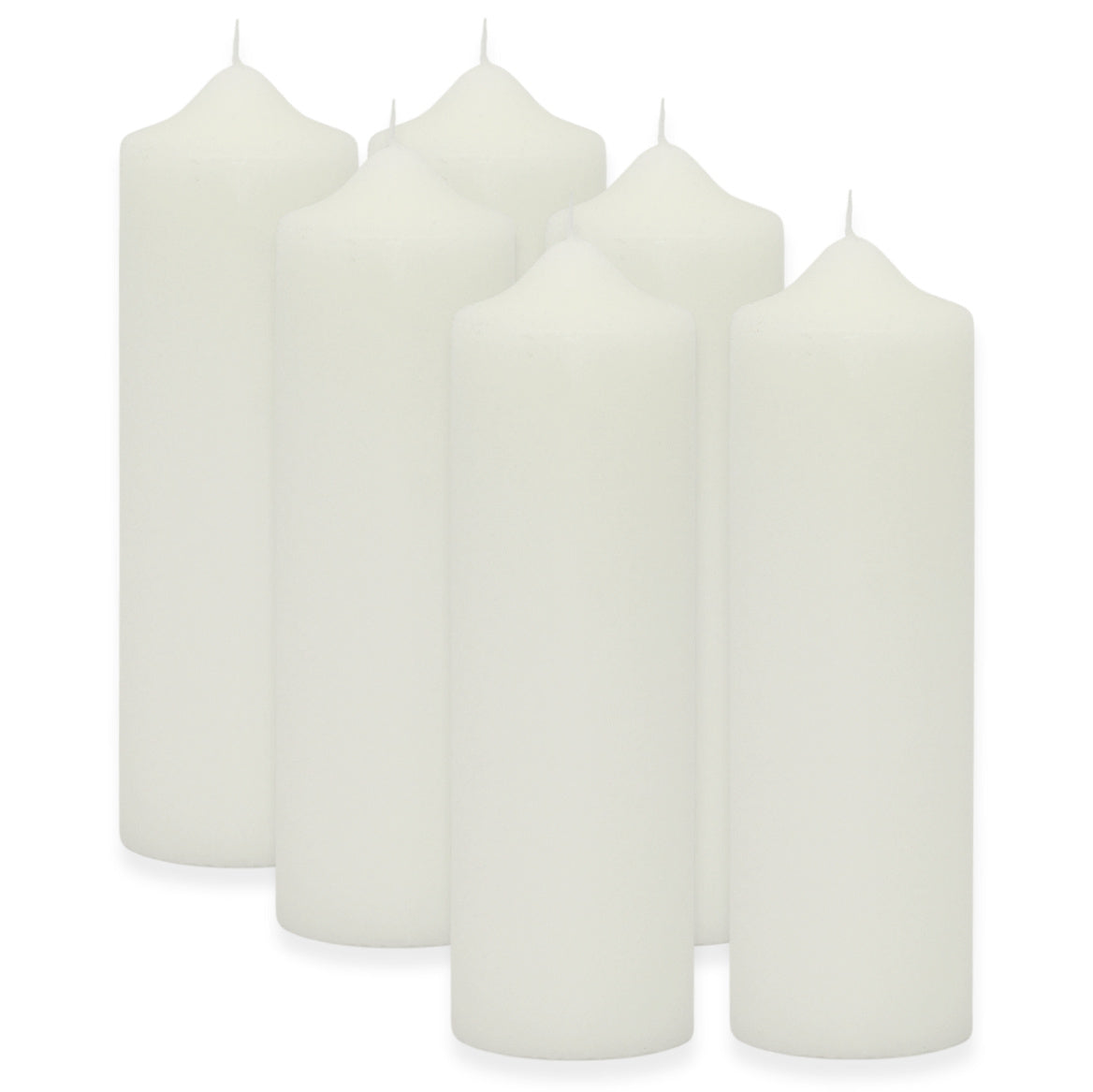 6 Stück Wenzel Stumpenkerzen 230x70mm Kaminkerzen Spitzkopf Kerzenrohlinge glatt - Weiß-Creme