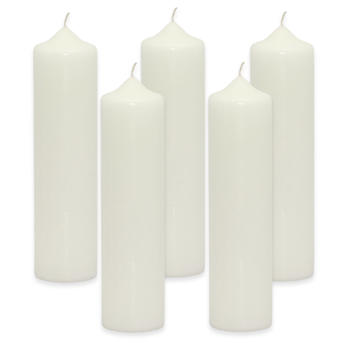 5 Stück Wenzel Stumpenkerzen 275x70mm XXL Kaminkerzen Spitzkopf Kerzenrohlinge glatt - Weiß-Creme