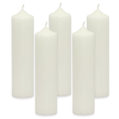 5 Stk Wenzel Stumpenkerzen 275x70mm XXL Kaminkerzen Spitzkopf Kerzenrohlinge - Weiß-Creme