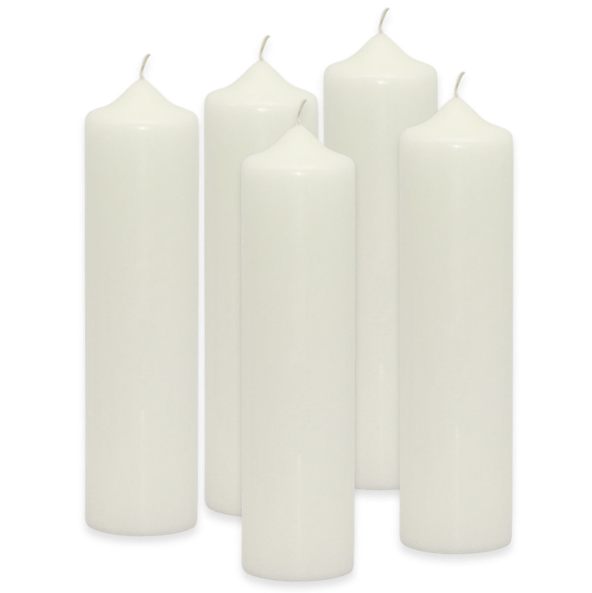 5 Stück Wenzel Stumpenkerzen 275x70mm XXL Kaminkerzen Spitzkopf Kerzenrohlinge glatt - Weiß-Creme