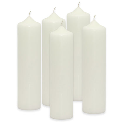 5 Stk Wenzel Stumpenkerzen 275x70mm XXL Kaminkerzen Spitzkopf Kerzenrohlinge - Weiß-Creme