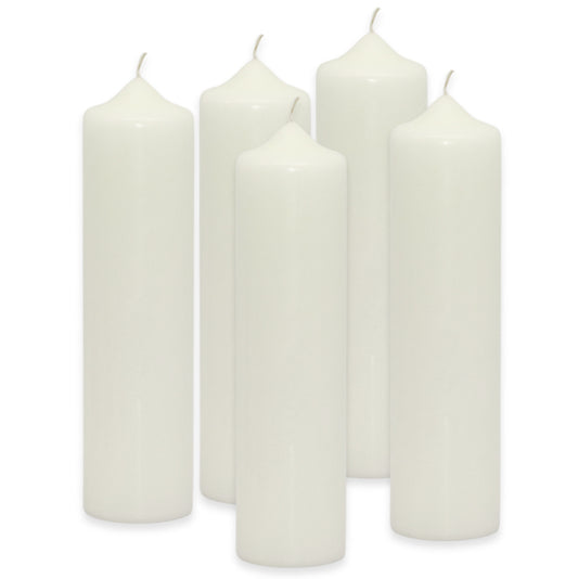 5 Stk Wenzel Stumpenkerzen 275x70mm XXL Kaminkerzen Spitzkopf Kerzenrohlinge - Weiß-Creme