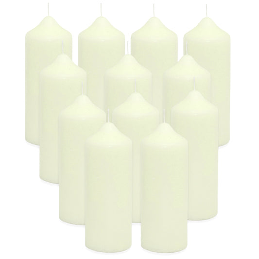 12 Stk Wenzel Stumpenkerzen 160x60mm Kaminkerzen Spitzkopf Kerze - Elfenbein