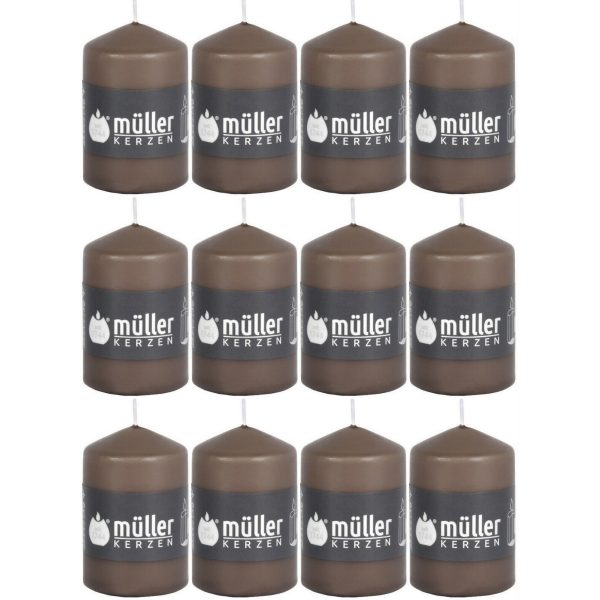12 Müller Stumpenkerzen 90x55mm BBS Durchbrandsperre - Braun/Kaschmir