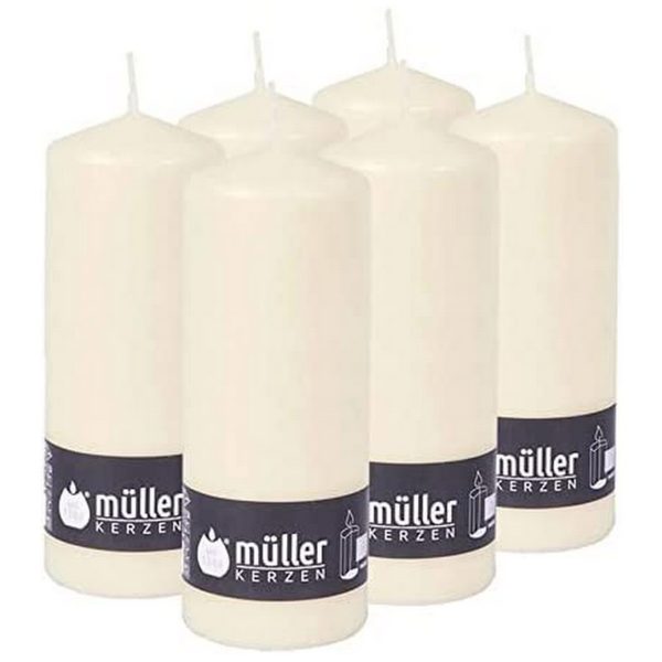 6 Stk Müller Stumpenkerzen 180x68mm BBS Durchbrandsperre - Elfenbein