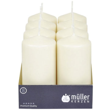 8 Müller Stumpenkerzen 120x60mm BSS-Durchbrandsperre – Elfenbein