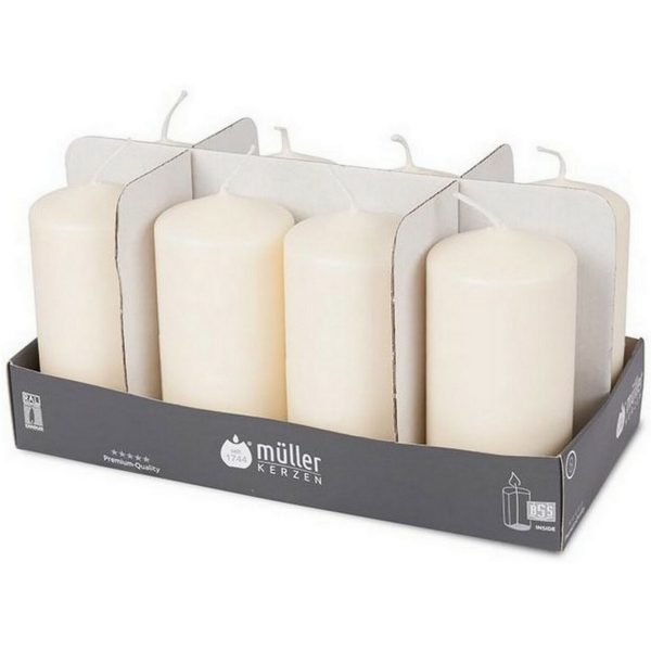 8 Stk Müller Stumpenkerzen 120x60mm BSS-Durchbrandsperre – Elfenbein