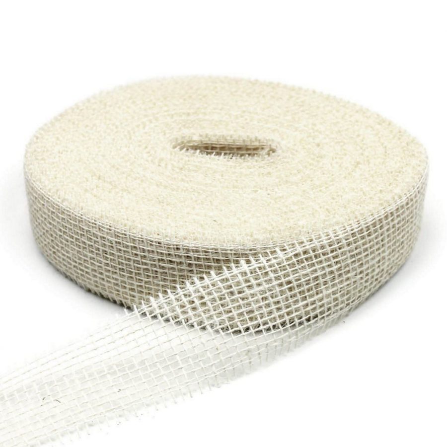 40m Juteband 5cm breit Dekoband Rolle - Weiß-Ecru (hart)