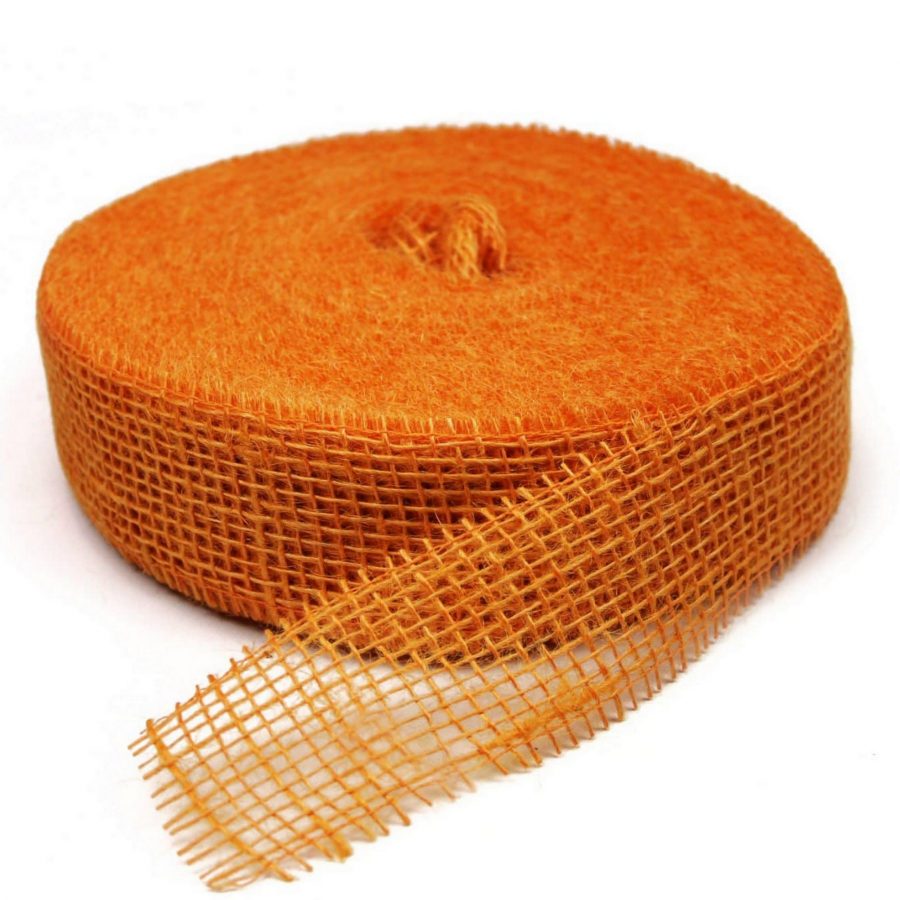 40m Juteband 5cm breit Dekoband Rolle - Orange (hart)