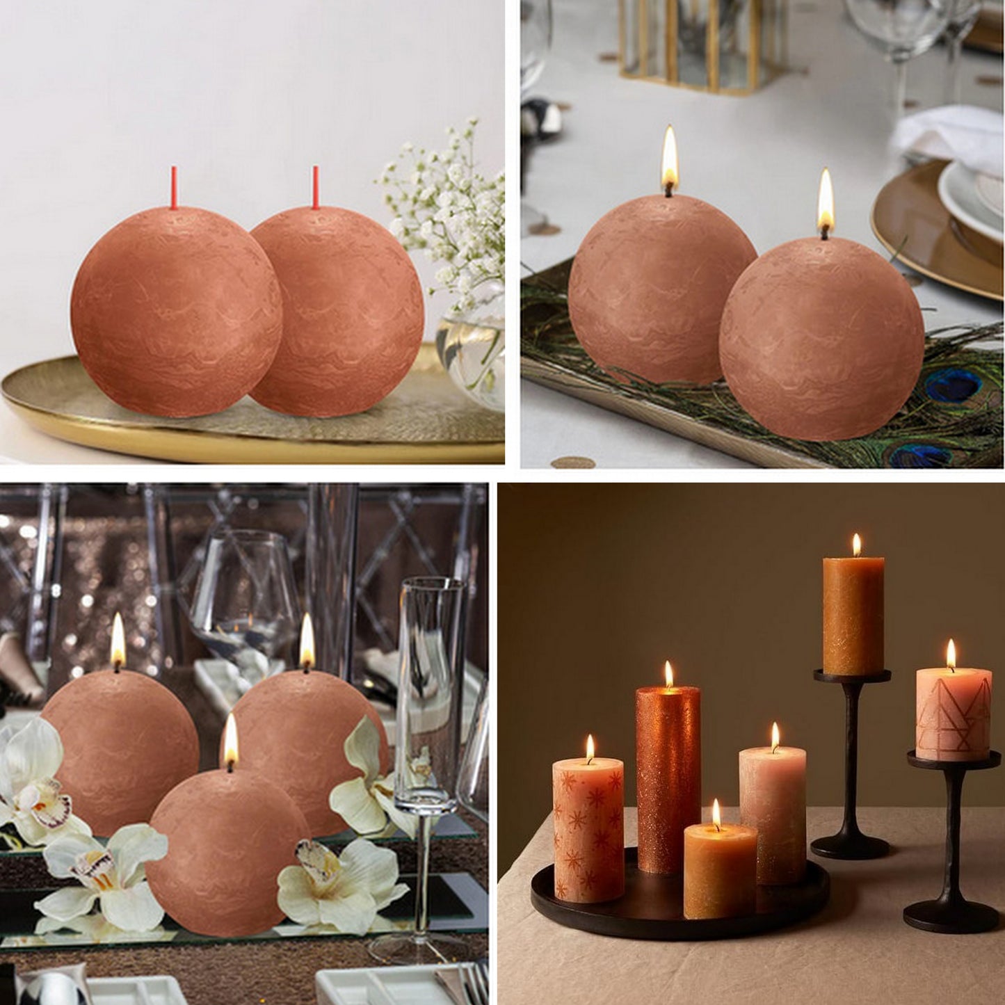 6 Bolsius Rustik Kugelkerze Ø 76mm - Rostiges Rosa (6er Pack)