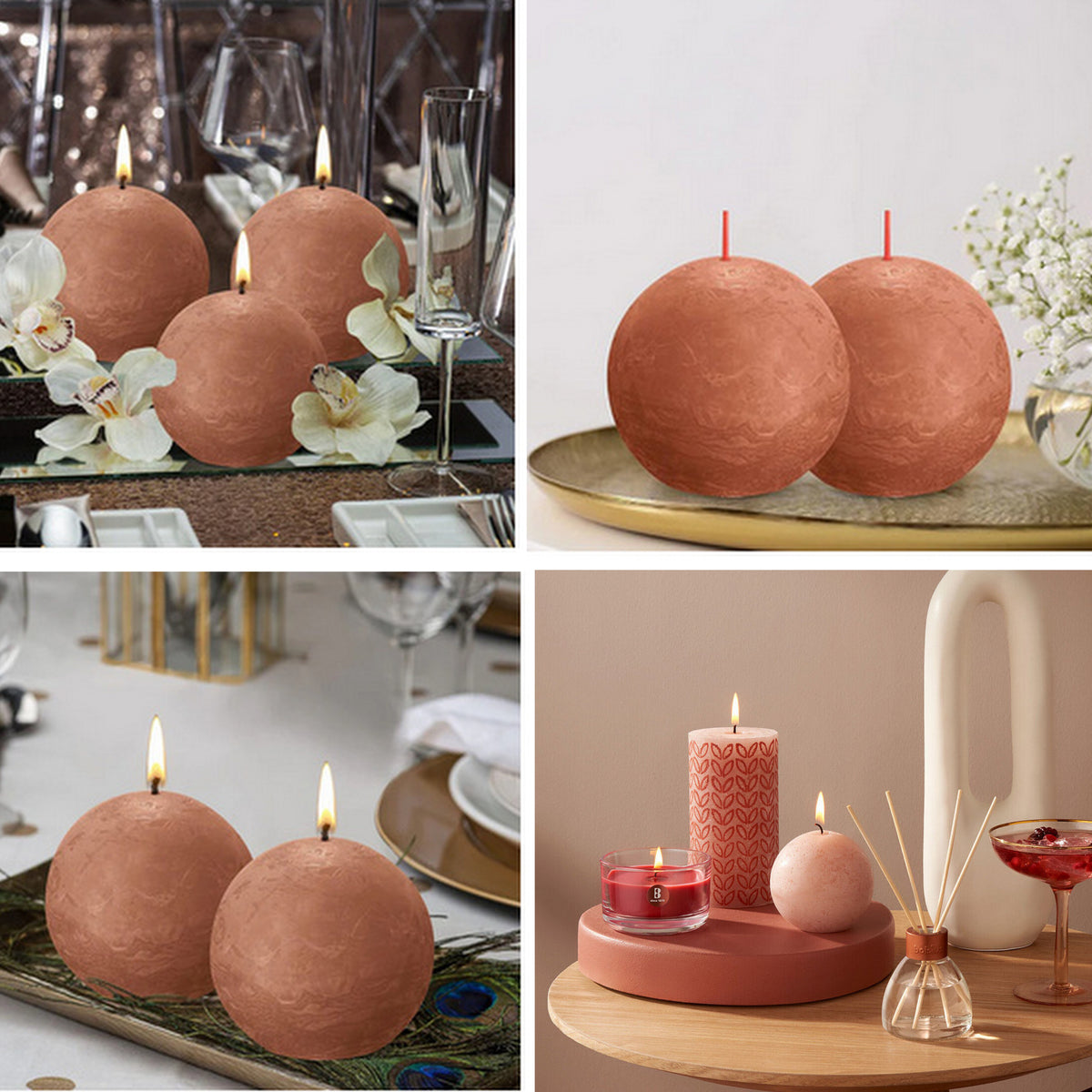 6 Stück Bolsius Rustik Kugelkerze Ø 76mm - Rostiges Rosa (6er Pack)
