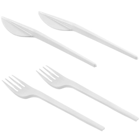 1.000 Stk ECO Besteck Gabel Messer 160mm PS Plastik wiederverwendbar - weiß