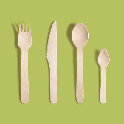 300 tlg. Bio Einweg Set: 100 Pappteller braun + 100 Gabel + 100 Messer Holzbesteck