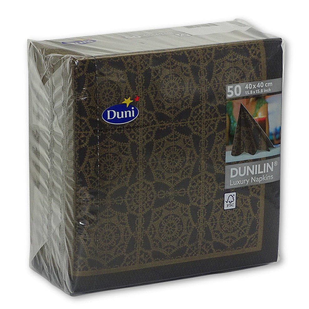 Dunilin Servietten 40x40cm Stoffoptik - Vintage schwarz-gold